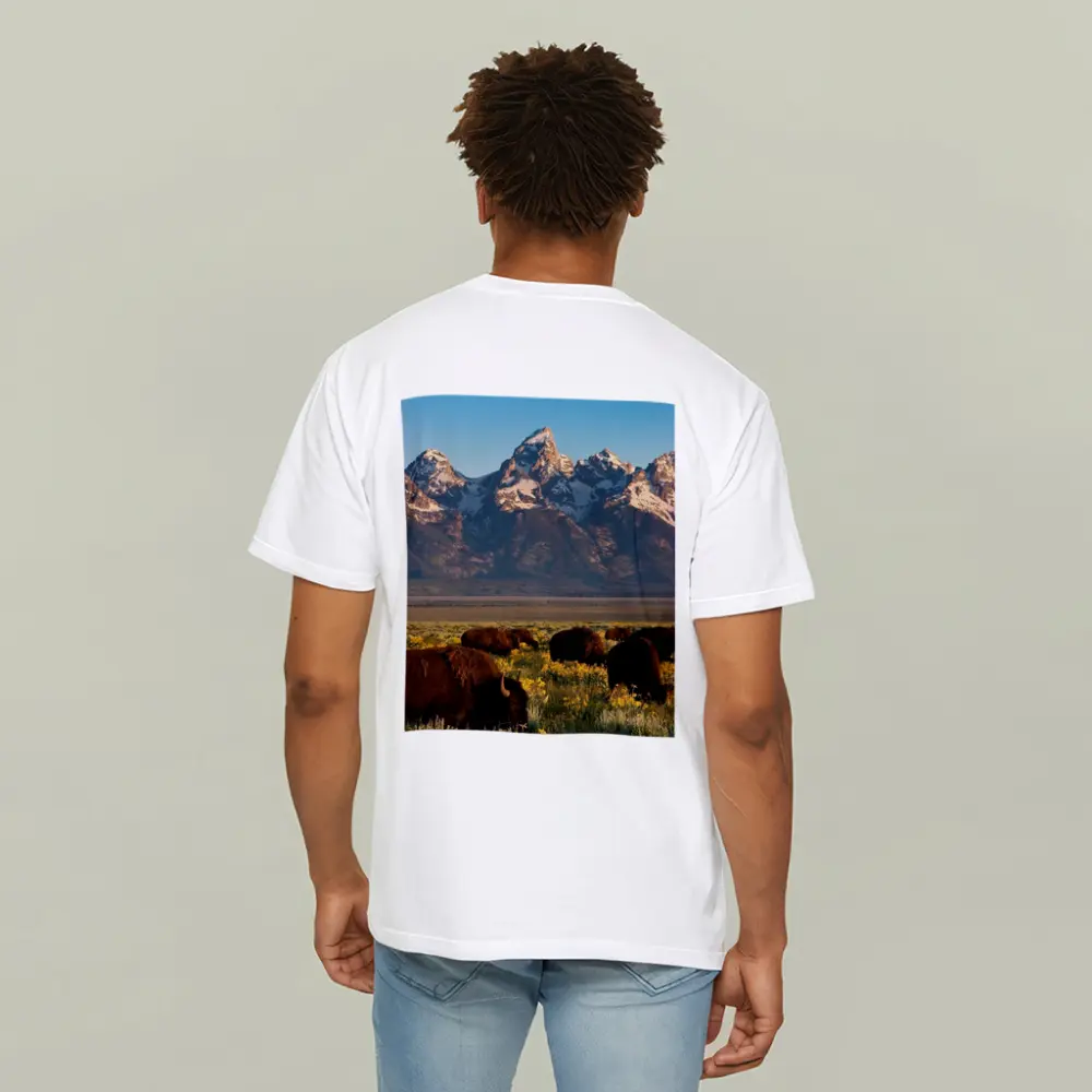 Bison Herd Grazing Grand Teton Mountains – T-Shirts