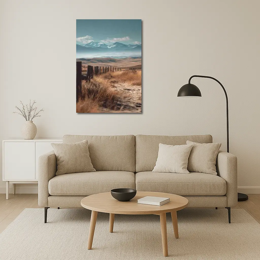 Golden Prairie Fields Snow Capped Mountains – Wall Art