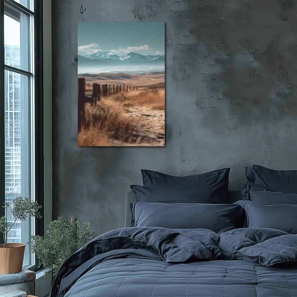 Golden Prairie Fields Snow Capped Mountains – Wall Art