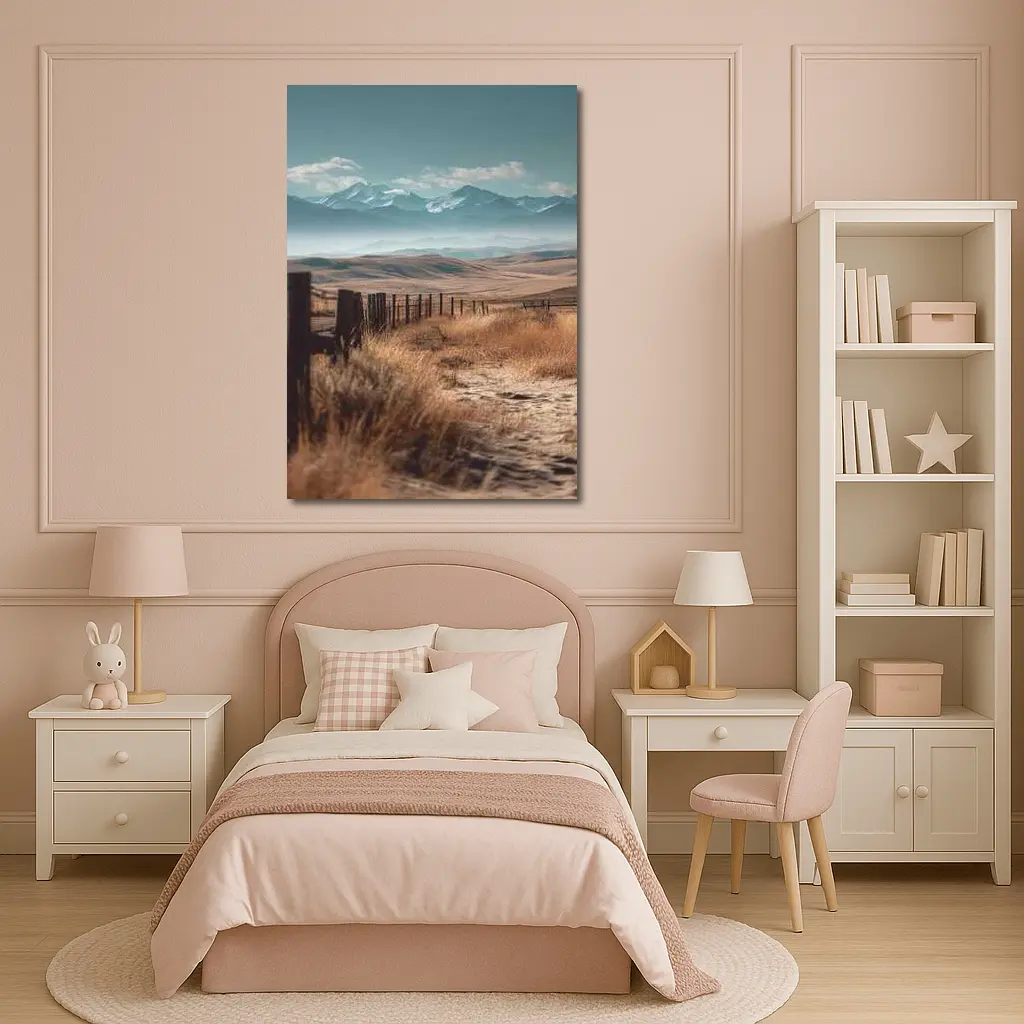 Golden Prairie Fields Snow Capped Mountains – Wall Art