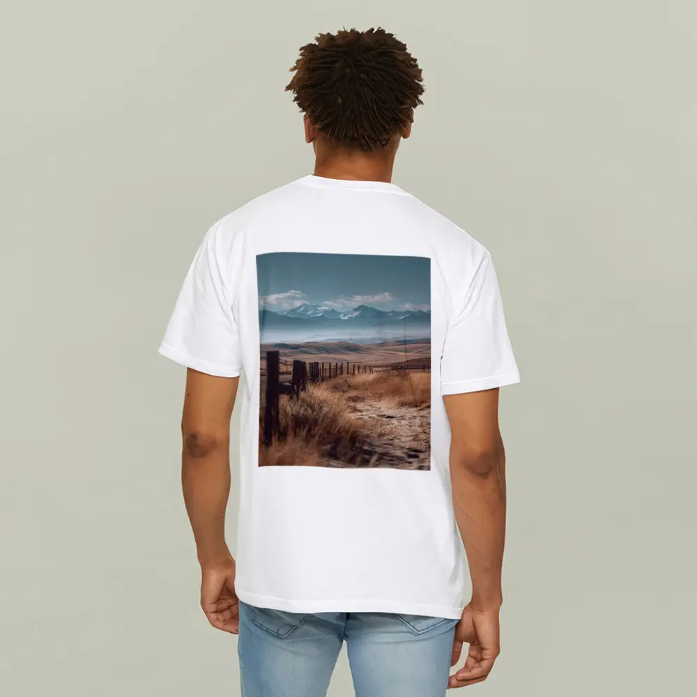 Golden Prairie Fields Snow Capped Mountains – T-Shirts