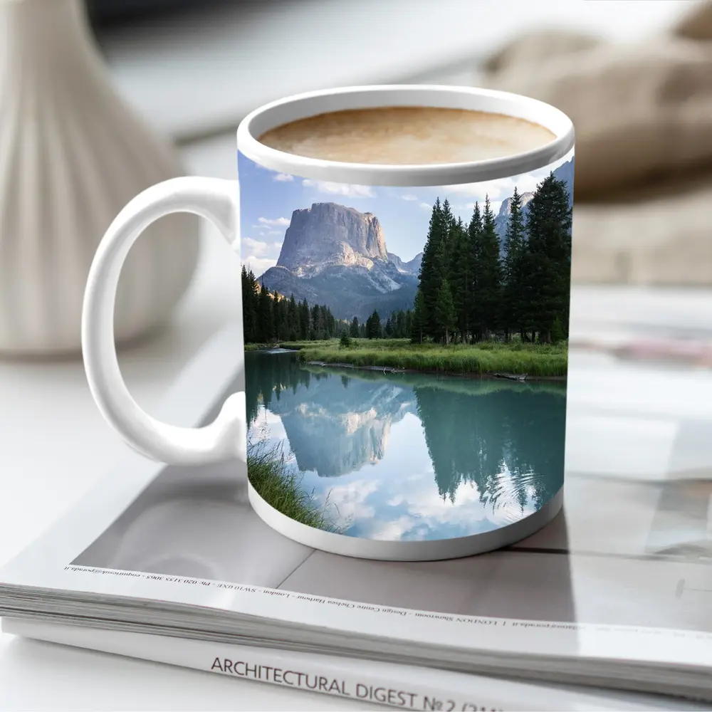 Rocky Mountain Lake Forest Reflection Landscape – Mugs