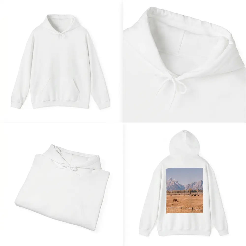 Horses Grazing Grand Teton Mountains Autumn – Hoodies