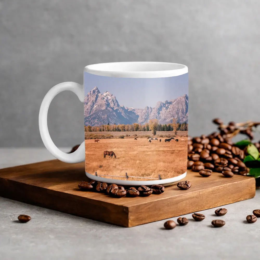 Horses Grazing Grand Teton Mountains Autumn – Mugs