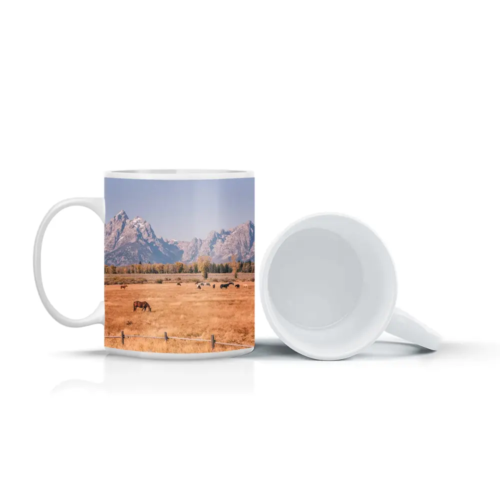 Horses Grazing Grand Teton Mountains Autumn – Mugs