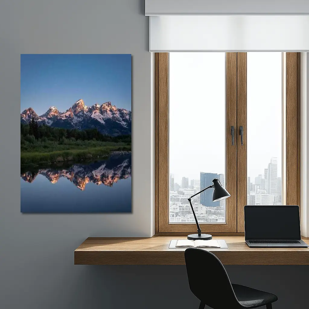Grand Teton Mountains Reflected In Still River – Wall Art