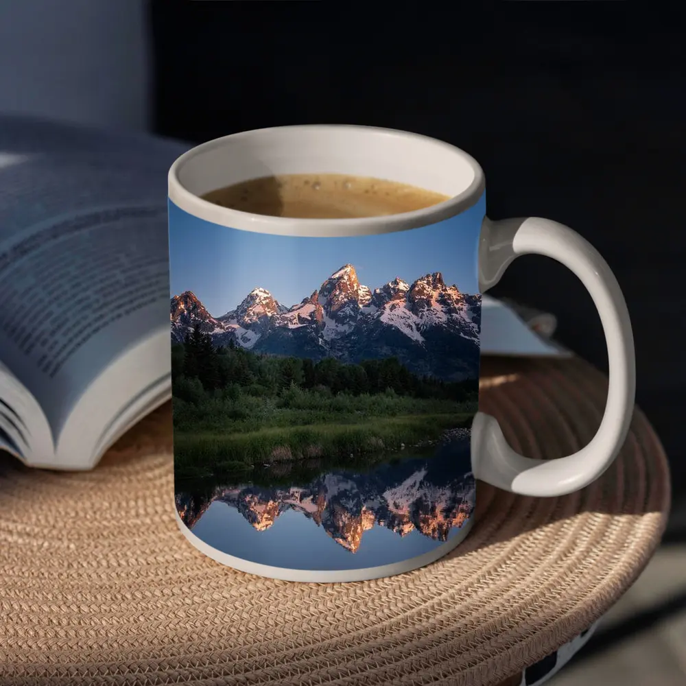 Grand Teton Mountains Reflected In Still River – Mugs