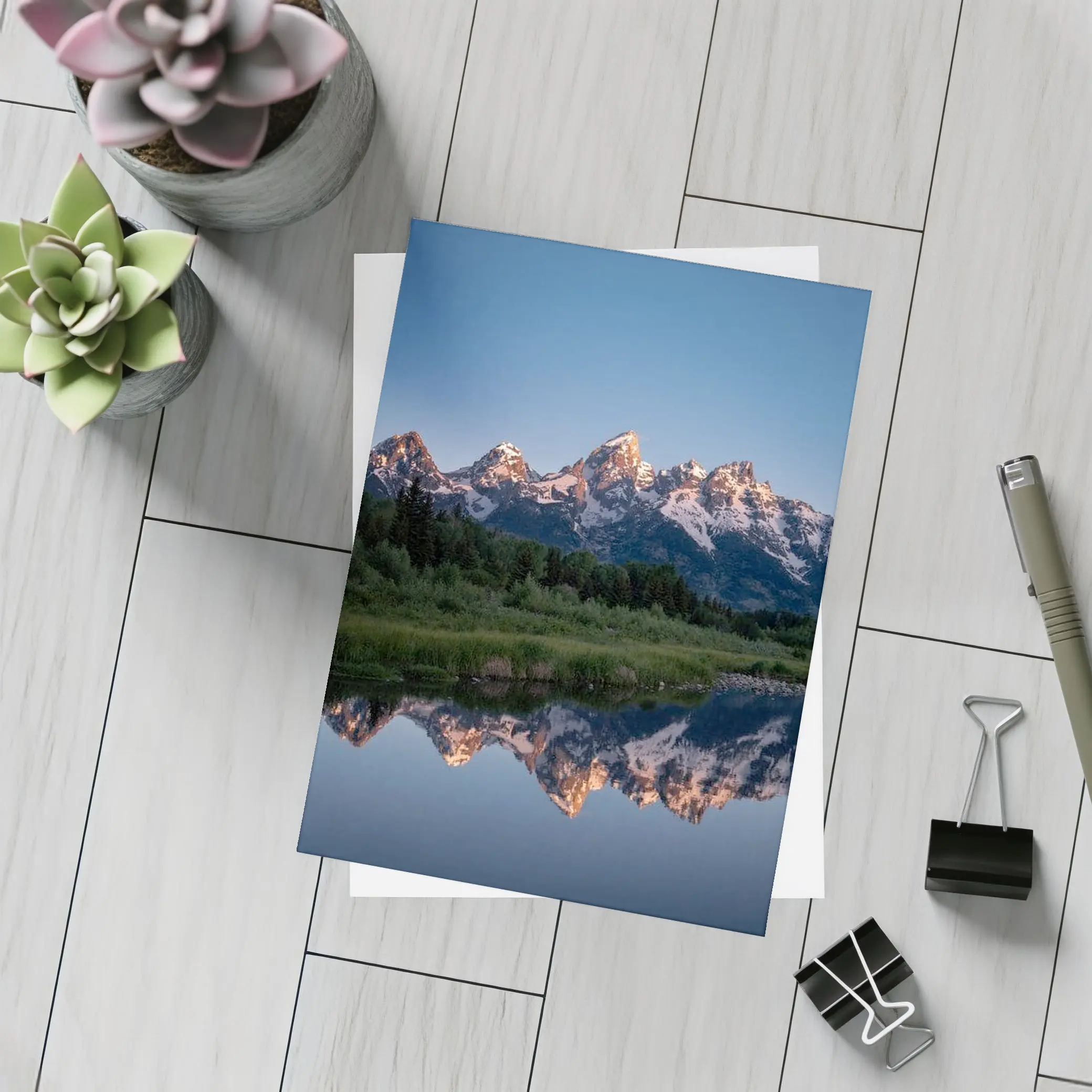 Grand Teton Mountains Reflected In Still River – Postcards