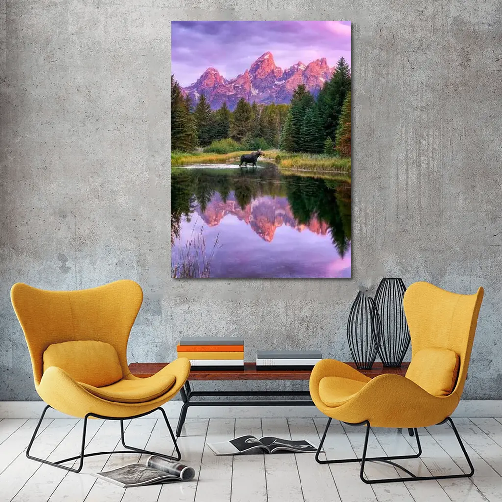 Moose Crossing River Grand Teton Mountains – Wall Art