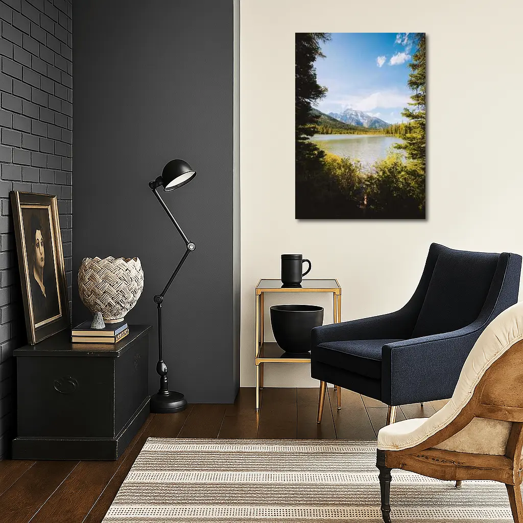 Mountain Lake View Through Pine Trees – Wall Art