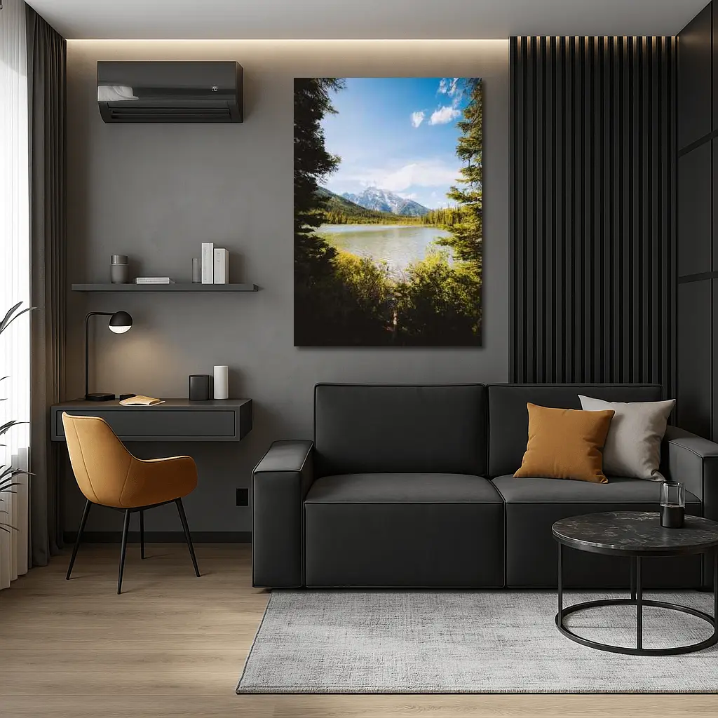 Mountain Lake View Through Pine Trees – Wall Art