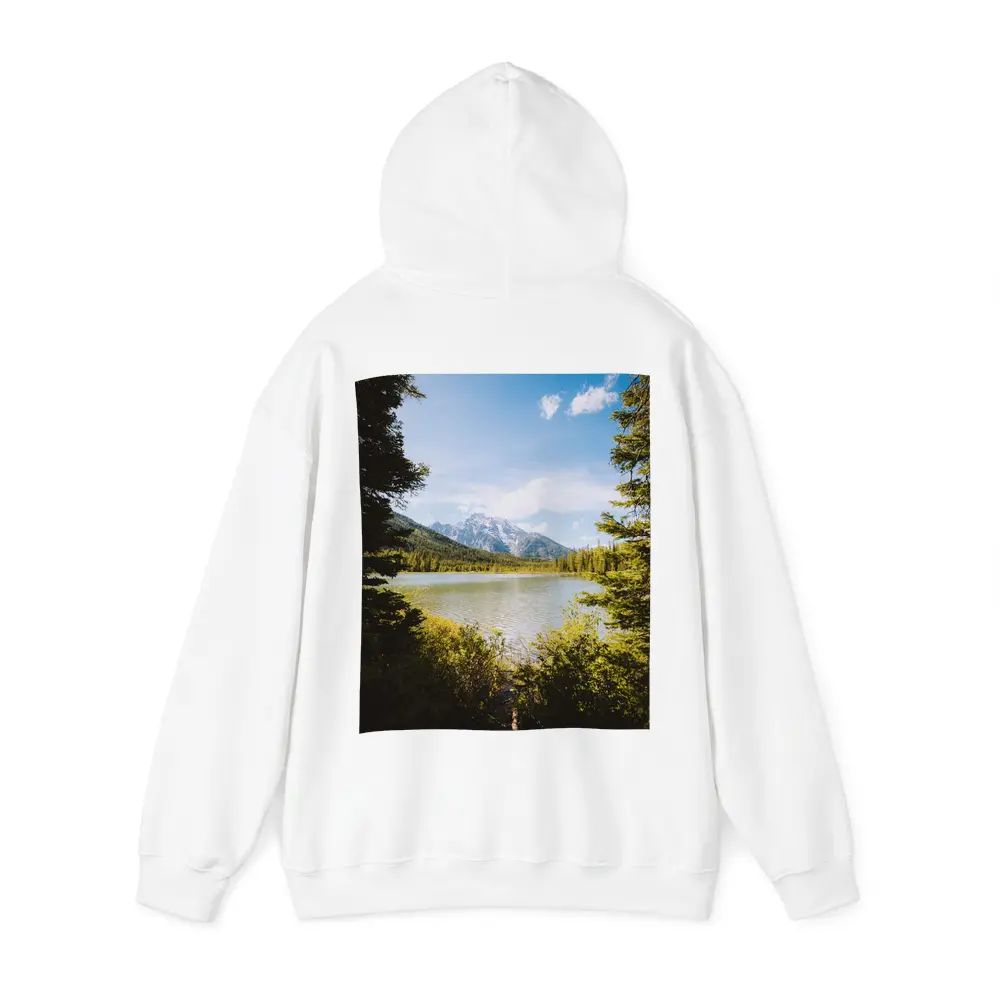 Mountain Lake View Through Pine Trees – Hoodies