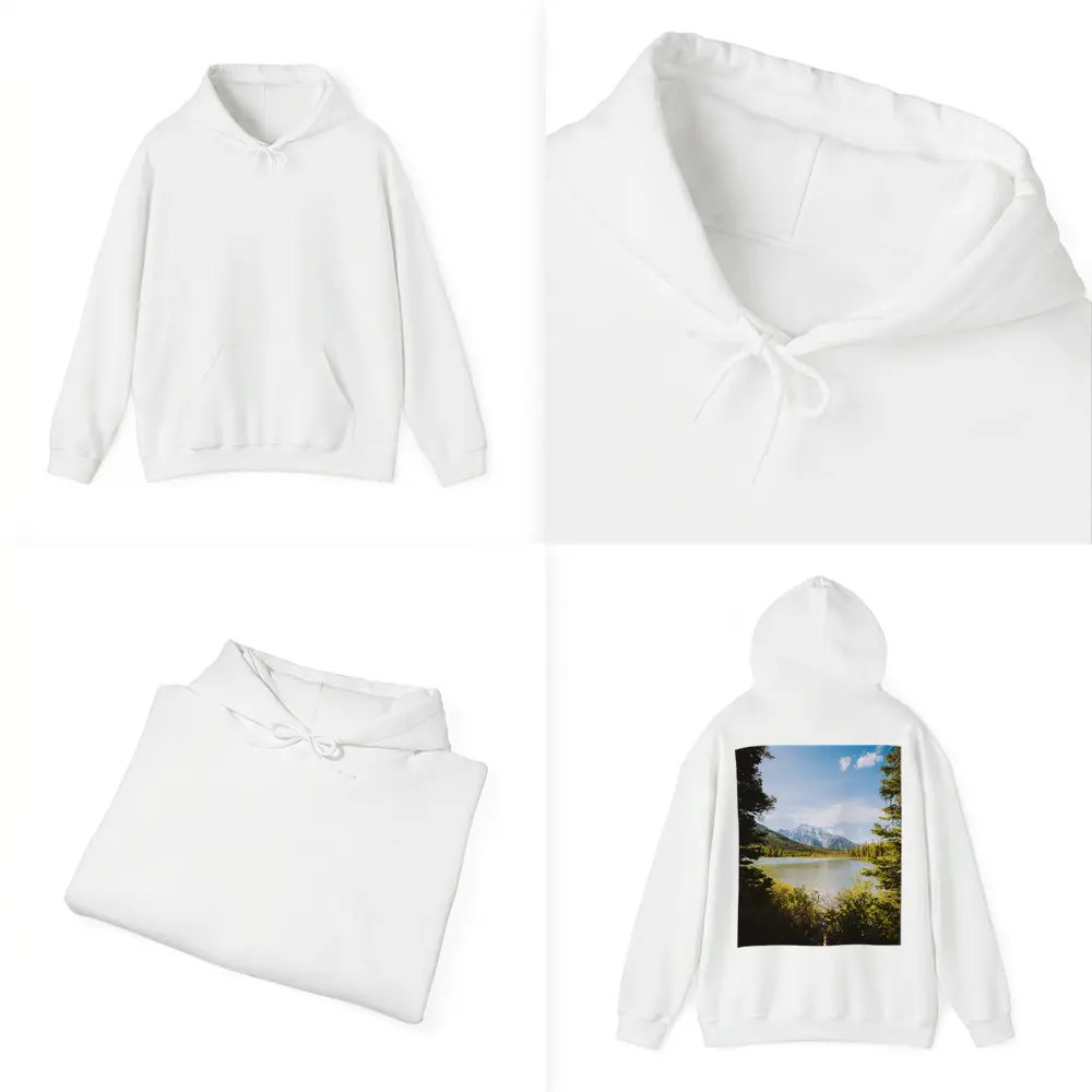 Mountain Lake View Through Pine Trees – Hoodies