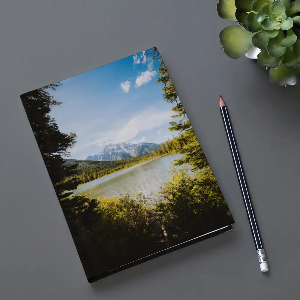 Mountain Lake View Through Pine Trees – Notebooks