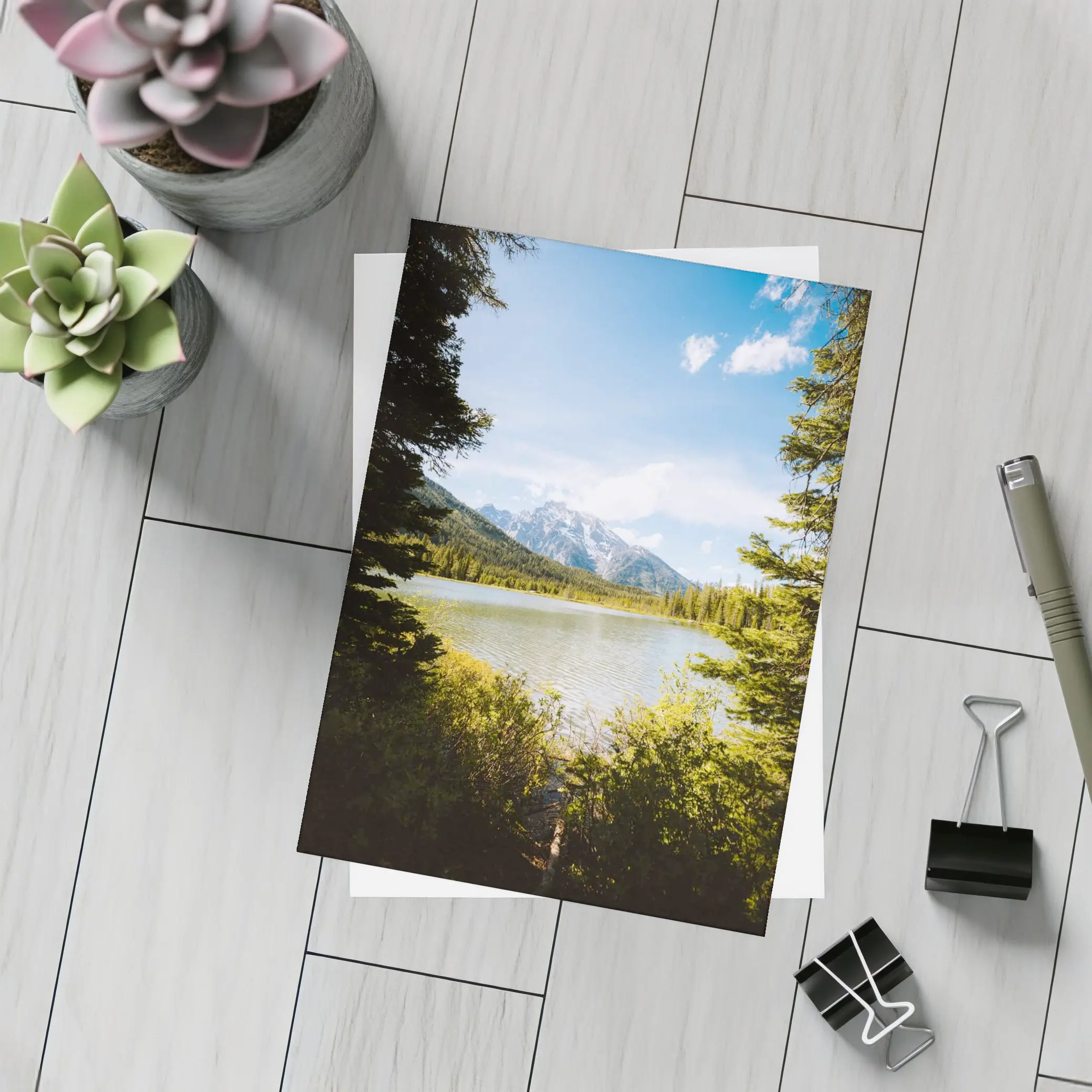 Mountain Lake View Through Pine Trees – Postcards
