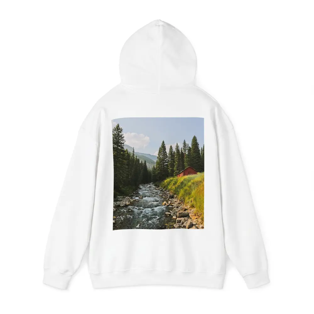 Mountain Stream Red Barn Pine Forest – Hoodies