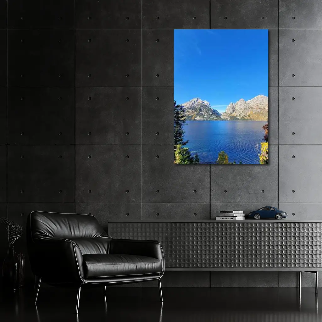 Grand Teton Mountains Blue Lake Autumn View – Wall Art