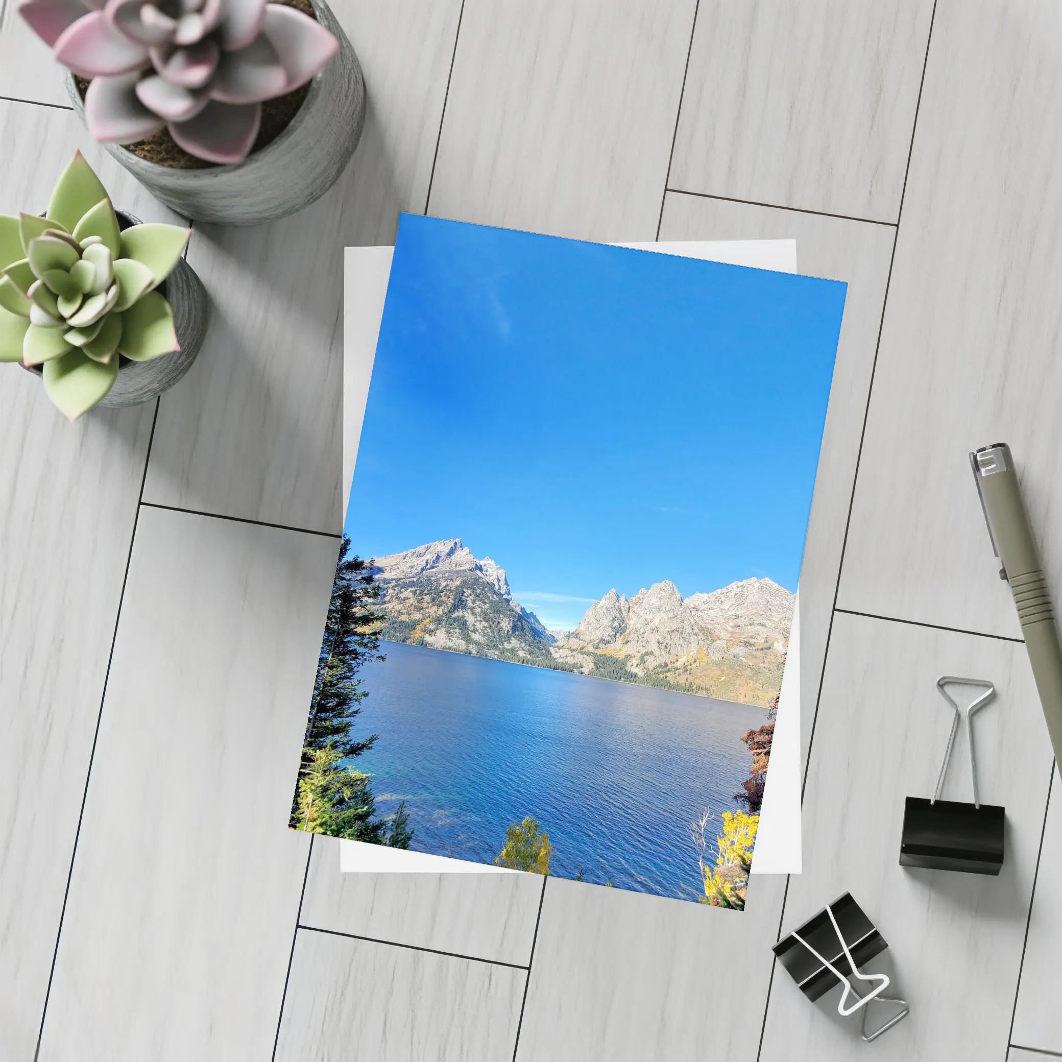 Grand Teton Mountains Blue Lake Autumn View – Postcards