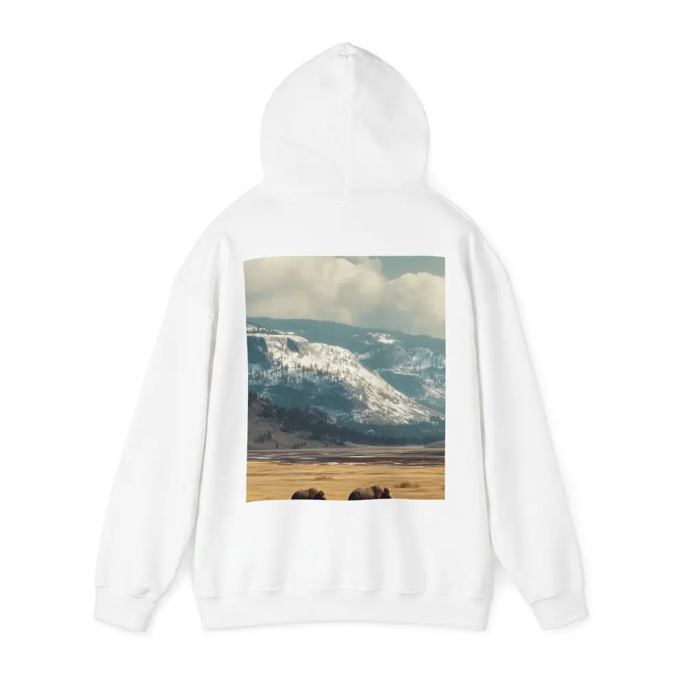 Two Elephants Walking Snowy Mountain Plains – Hoodies