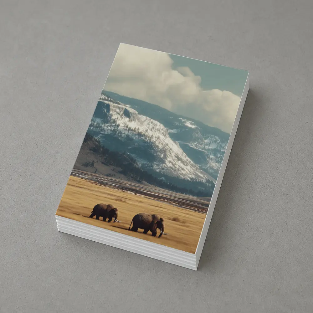 Two Elephants Walking Snowy Mountain Plains – Postcards