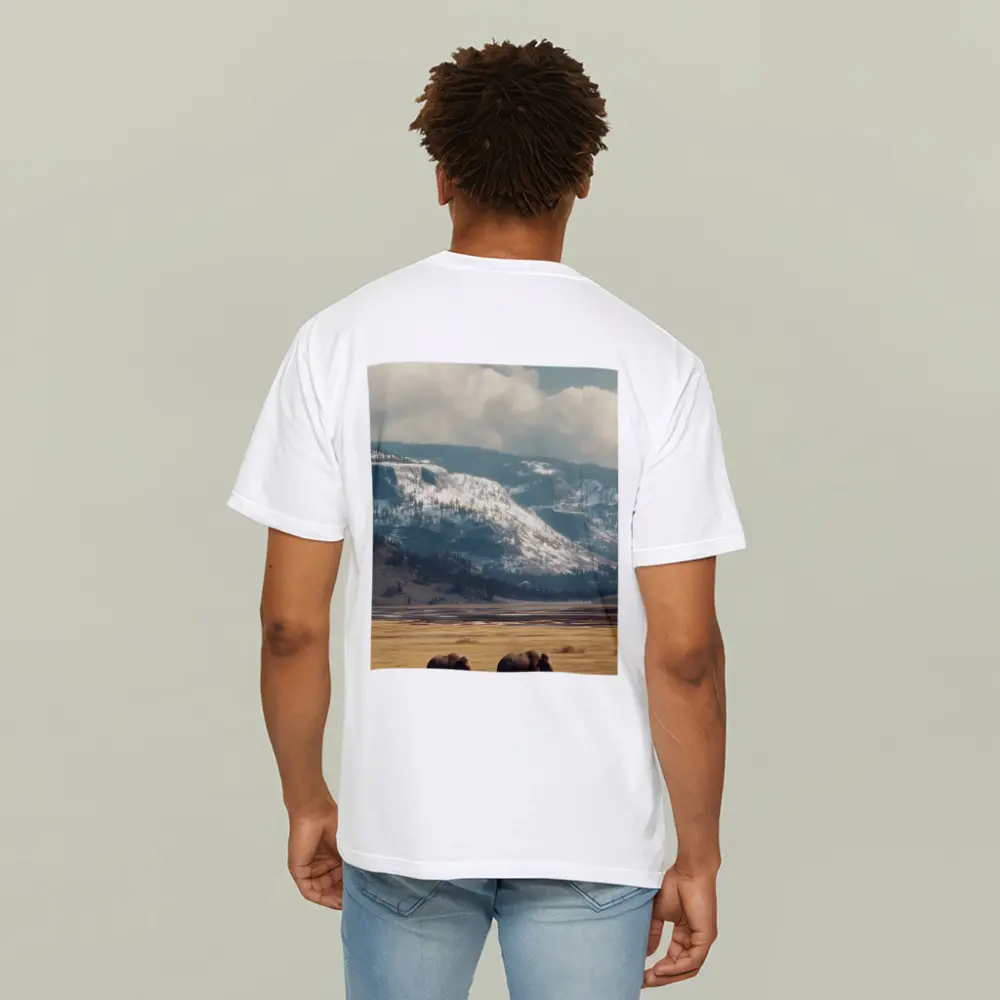 Two Elephants Walking Snowy Mountain Plains – T-Shirts