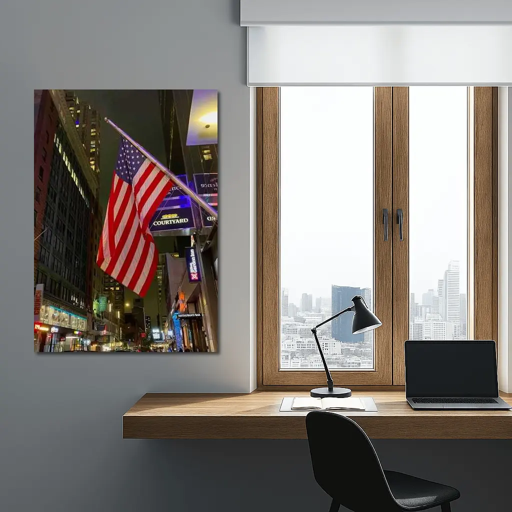 American Flag New York City Night Street – Wall Art