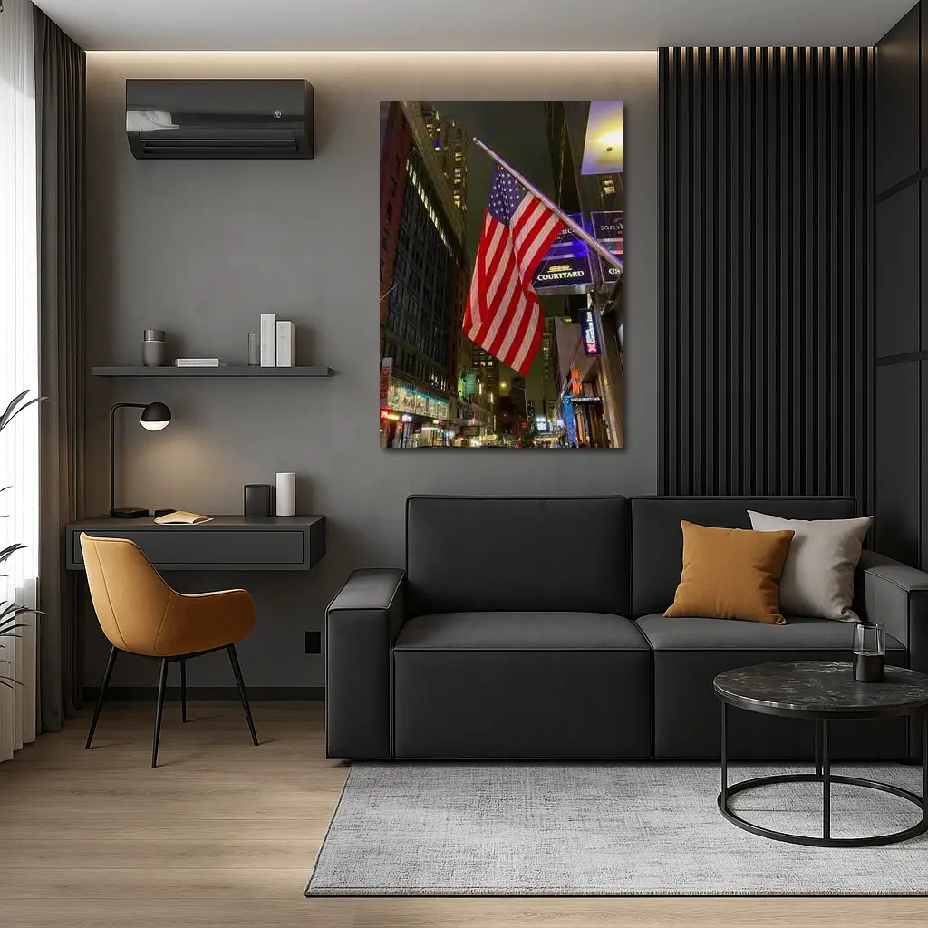 American Flag New York City Night Street – Wall Art