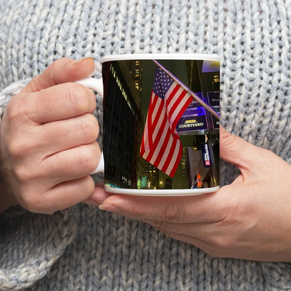 American Flag New York City Night Street – Mugs