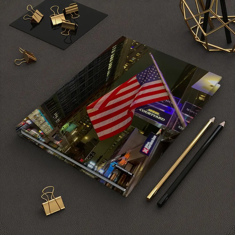 American Flag New York City Night Street – Notebooks