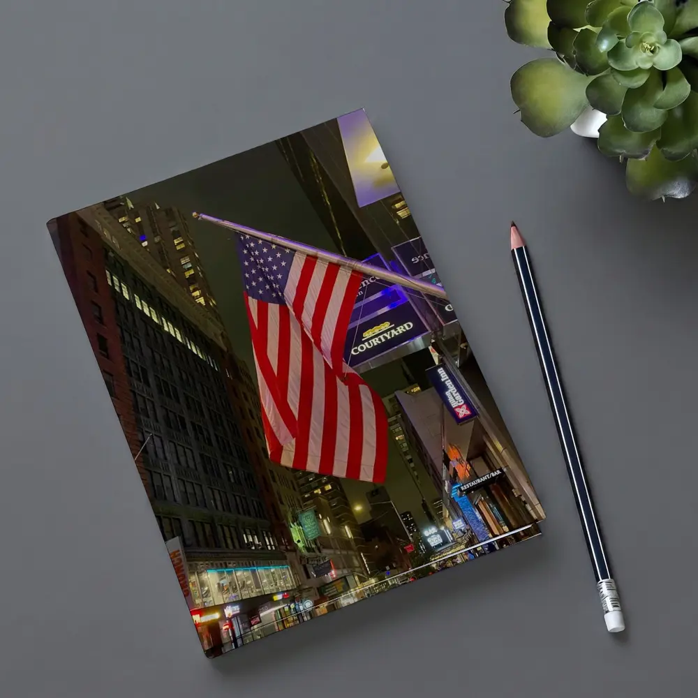 American Flag New York City Night Street – Notebooks