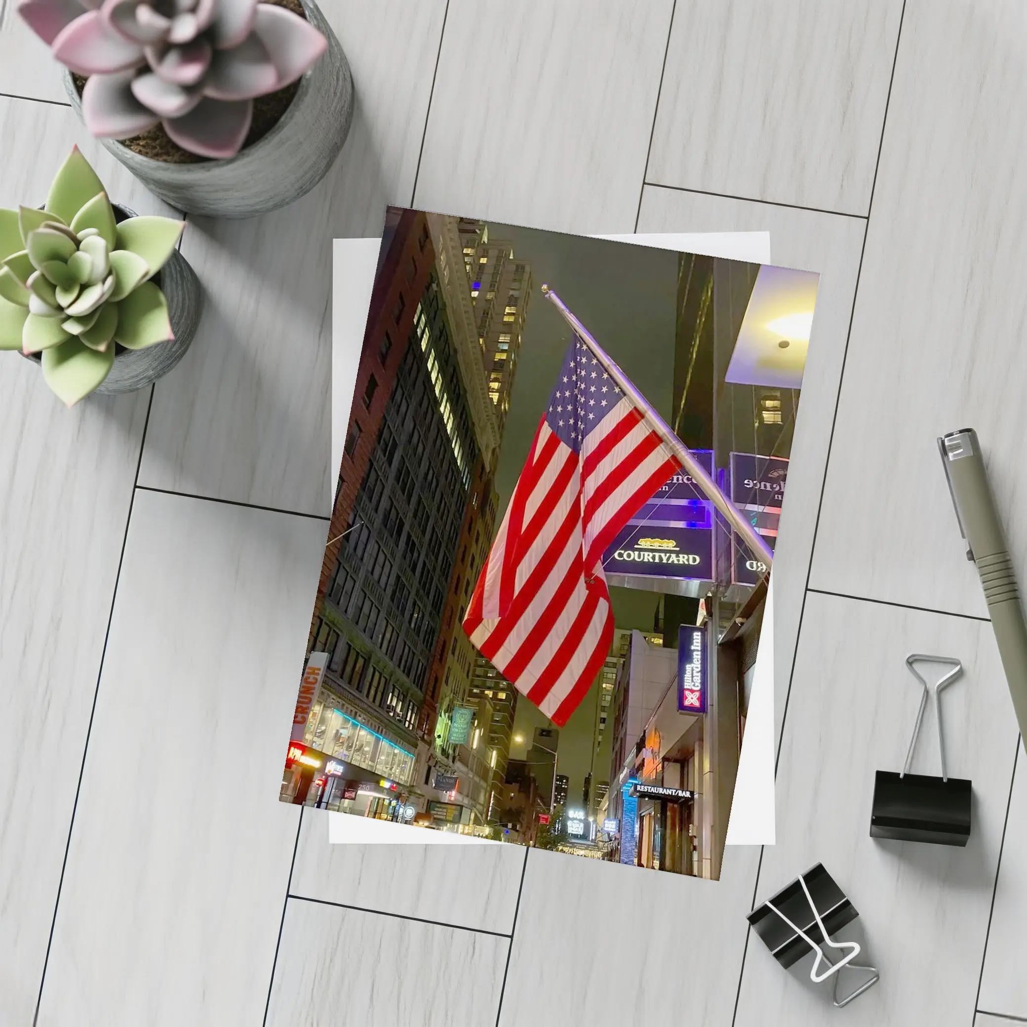 American Flag New York City Night Street – Postcards