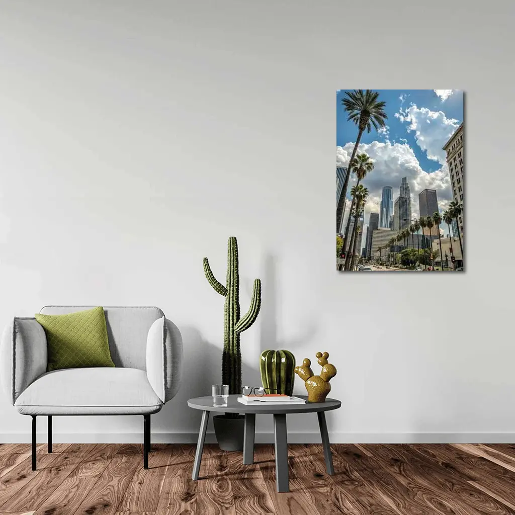 Los Angeles Downtown Skyline Palm Trees Street – Wall Art