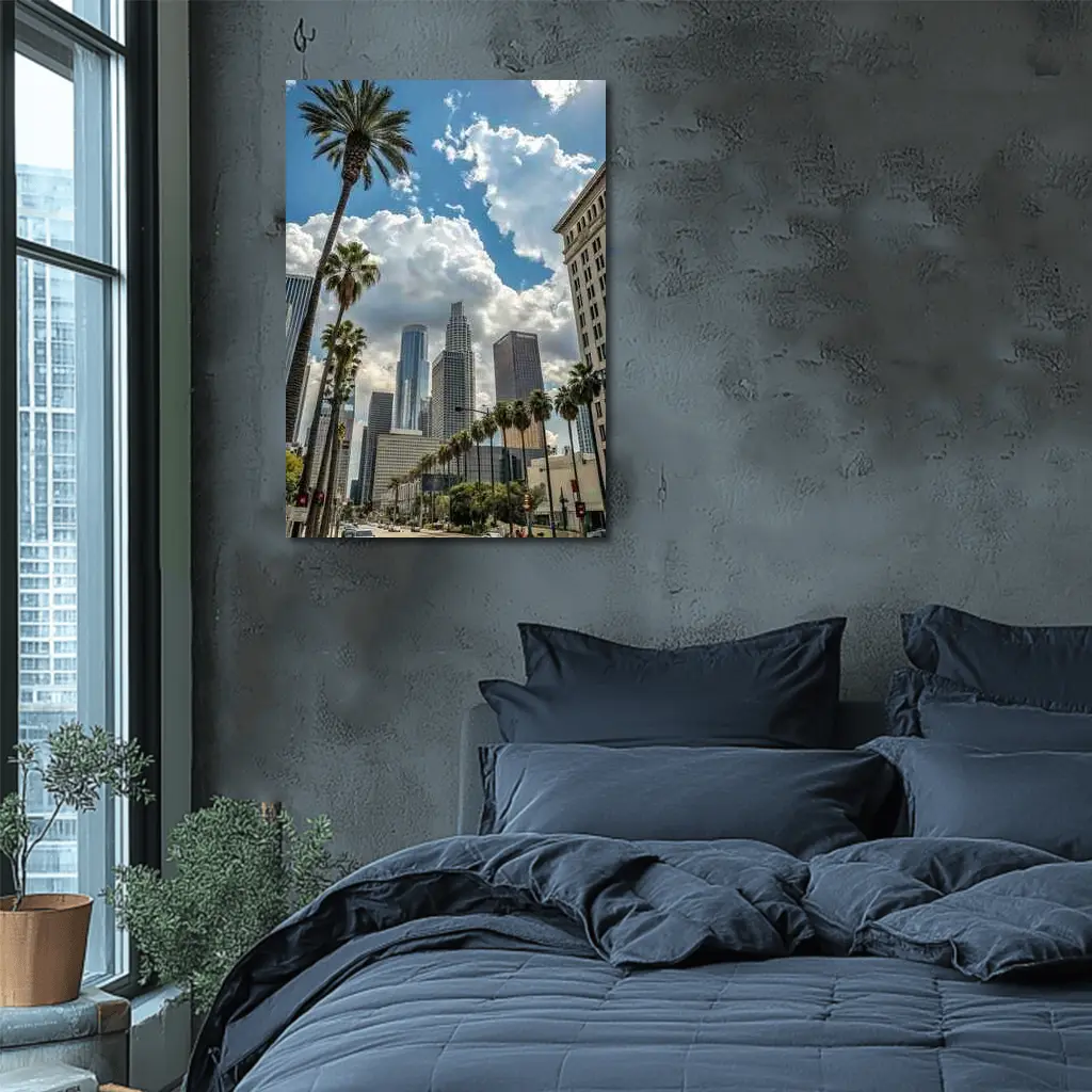 Los Angeles Downtown Skyline Palm Trees Street – Wall Art