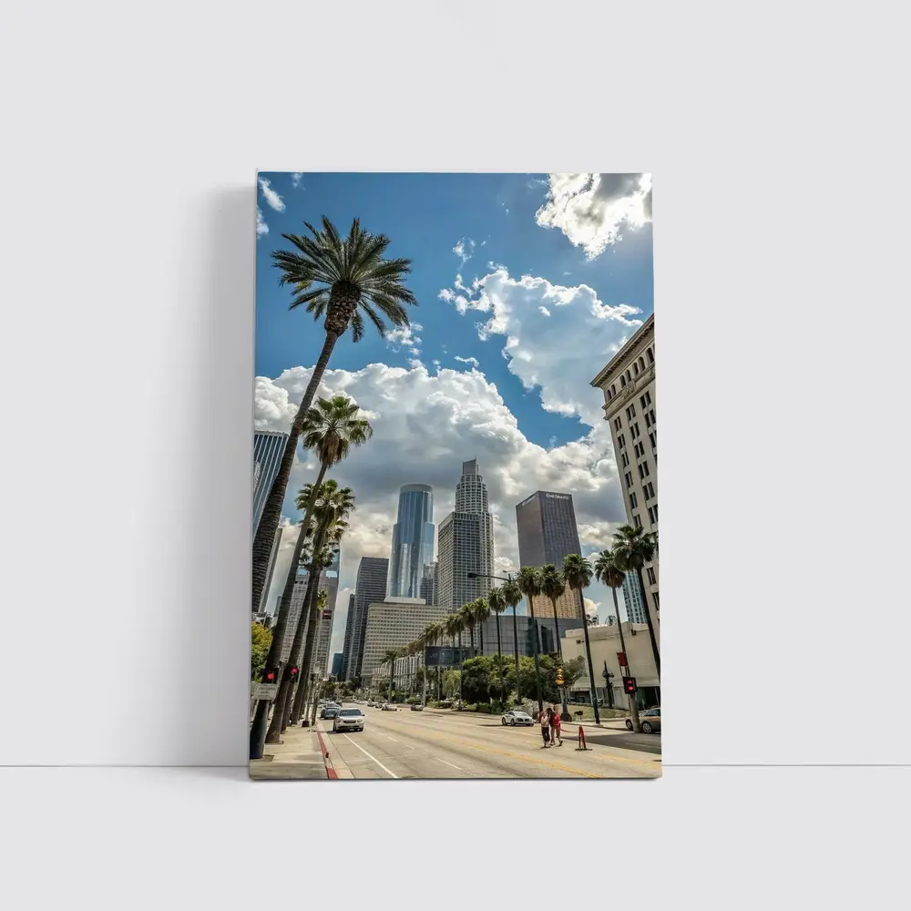 Los Angeles Downtown Skyline Palm Trees Street – Wall Art