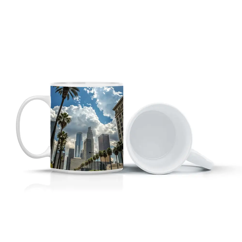 Los Angeles Downtown Skyline Palm Trees Street – Mugs