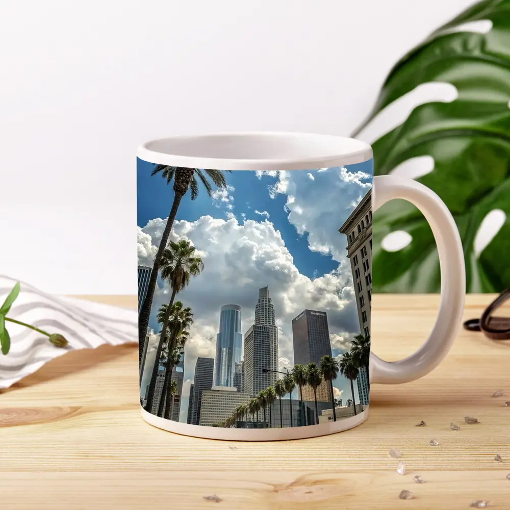 Los Angeles Downtown Skyline Palm Trees Street – Mugs