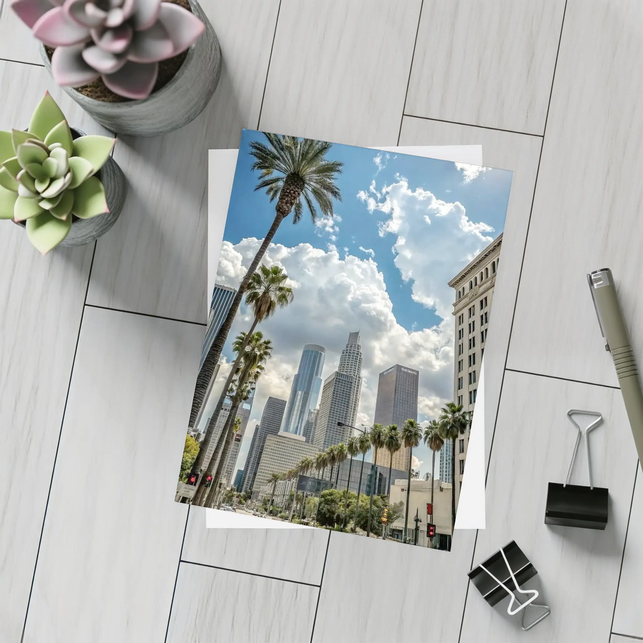 Los Angeles Downtown Skyline Palm Trees Street – Postcards