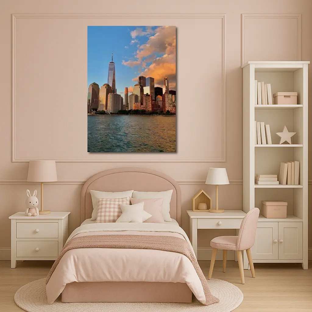 New York City Skyline Golden Sunset View – Wall Art