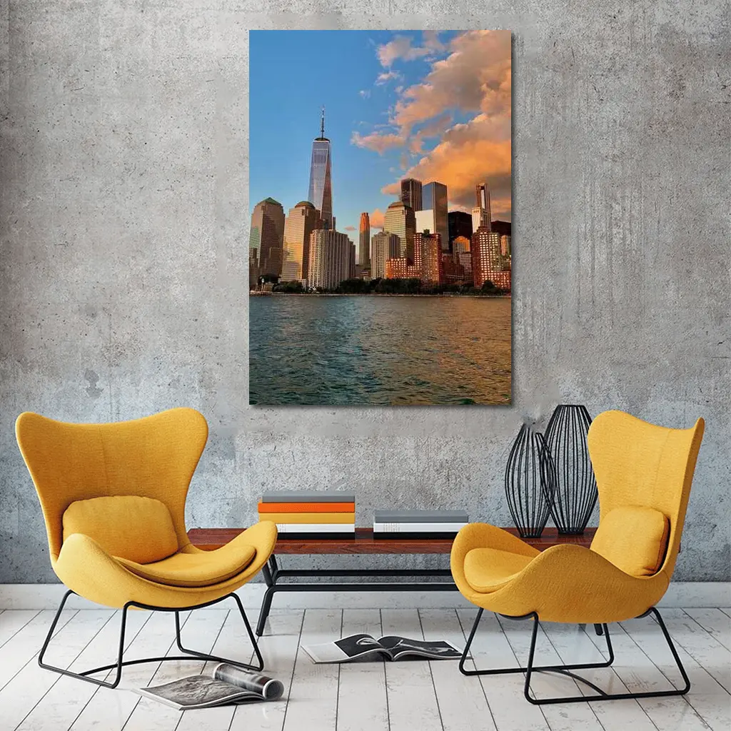 New York City Skyline Golden Sunset View – Wall Art
