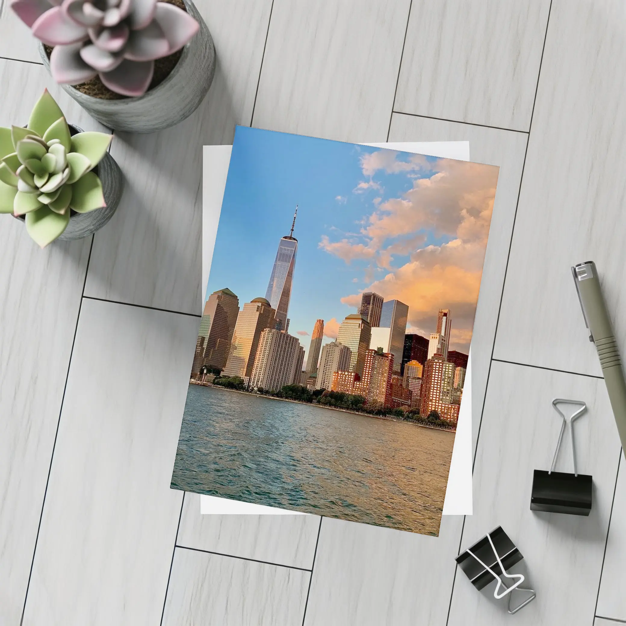 New York City Skyline Golden Sunset View – Postcards