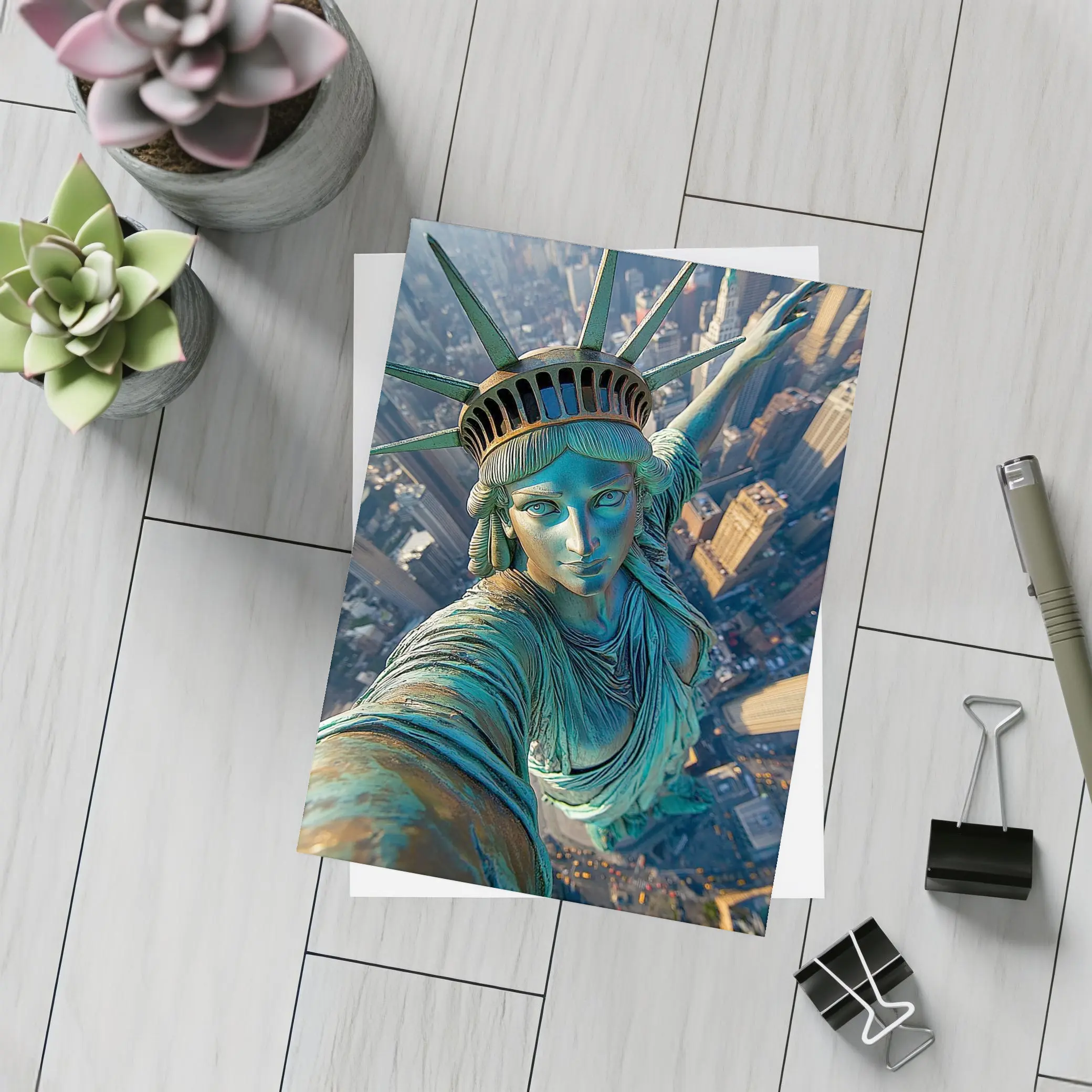 Statue of Liberty Selfie New York Skyline – Postcards