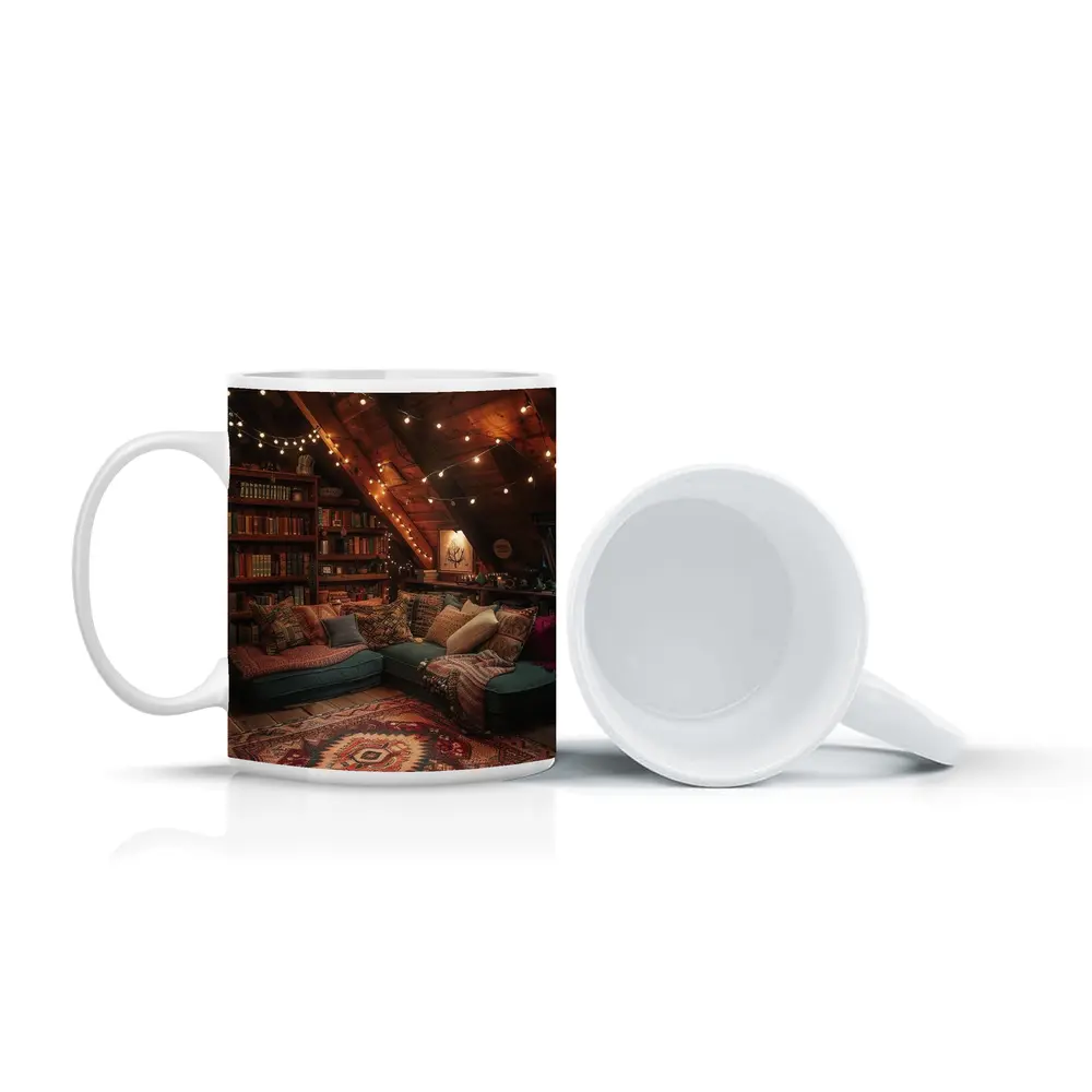 Cozy Bohemian Attic Reading Room String Lights – Mugs