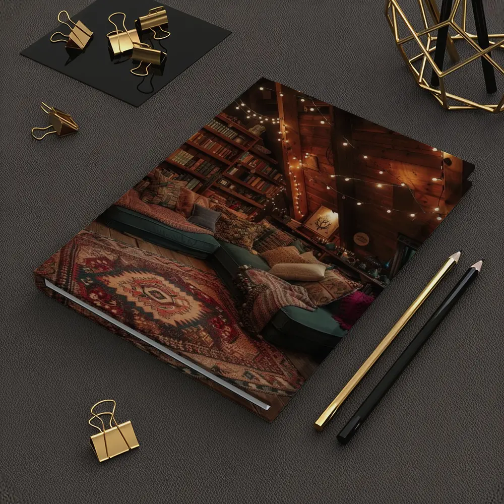 Cozy Bohemian Attic Reading Room String Lights – Notebooks