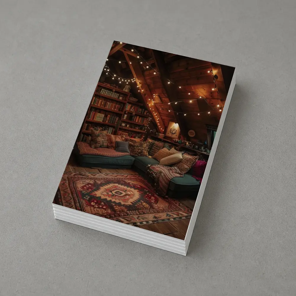 Cozy Bohemian Attic Reading Room String Lights – Postcards