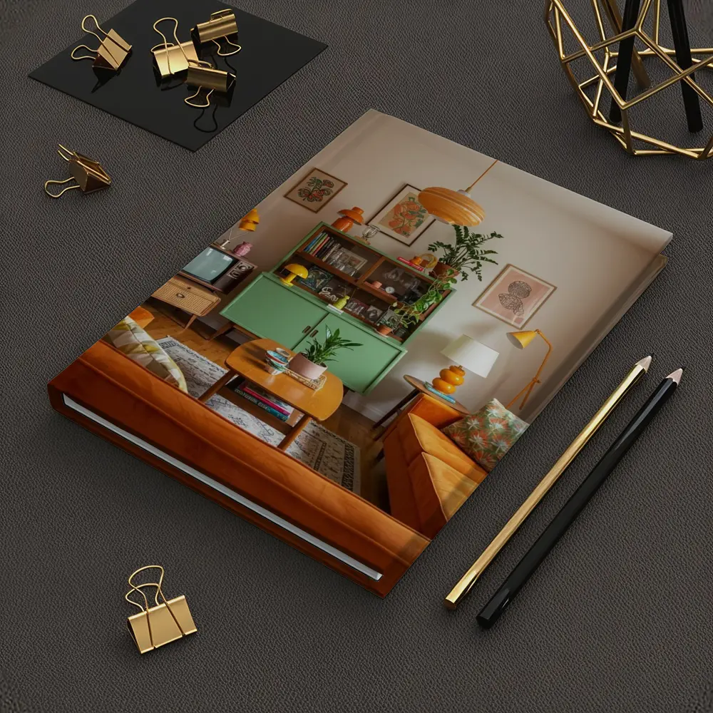Retro Living Room Green Cabinet Orange Sofa – Notebooks