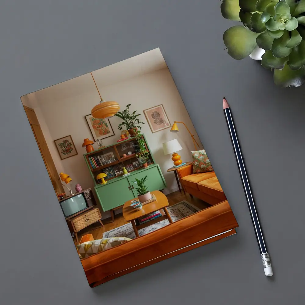 Retro Living Room Green Cabinet Orange Sofa – Notebooks