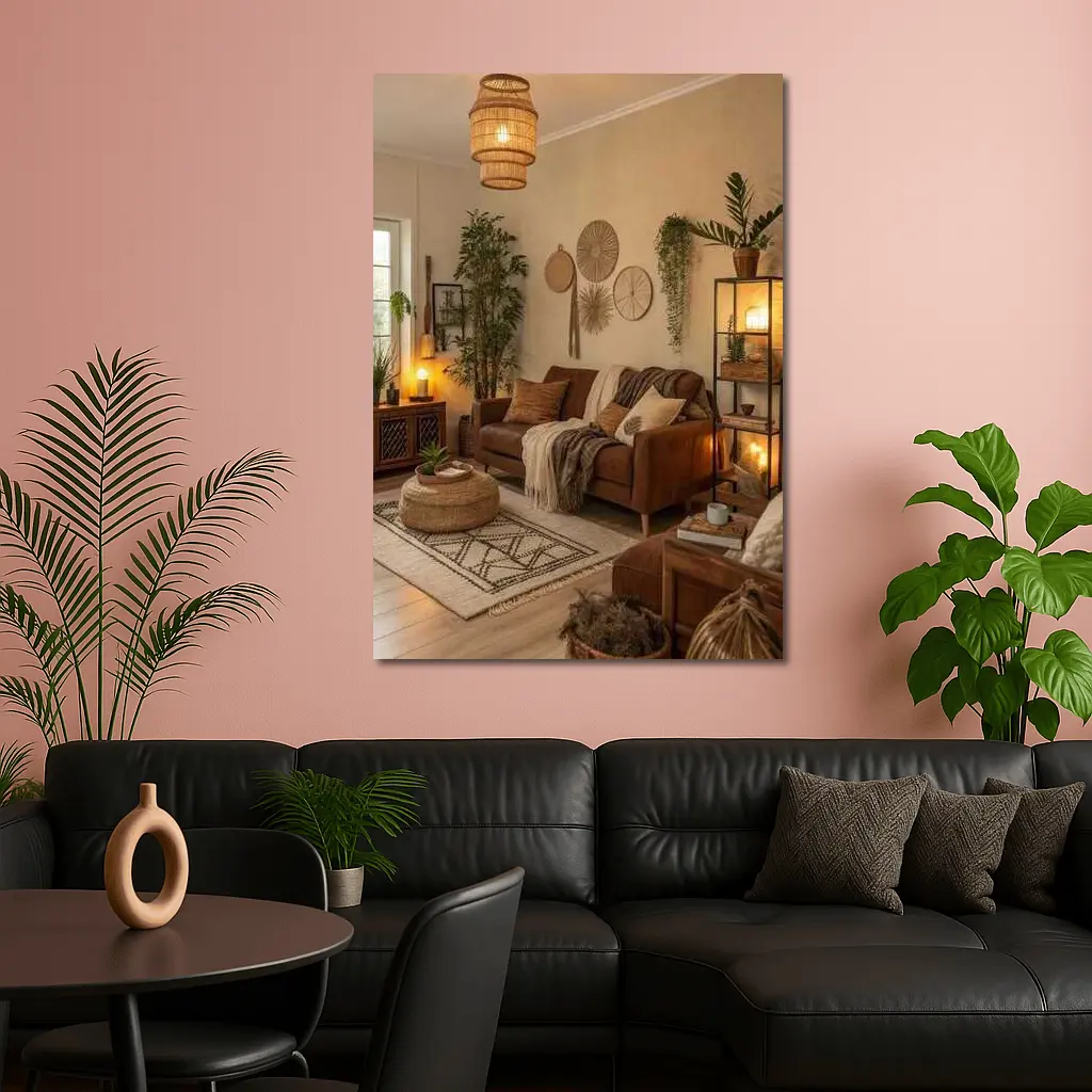 Boho Living Room Warm Brown Interior – Wall Art