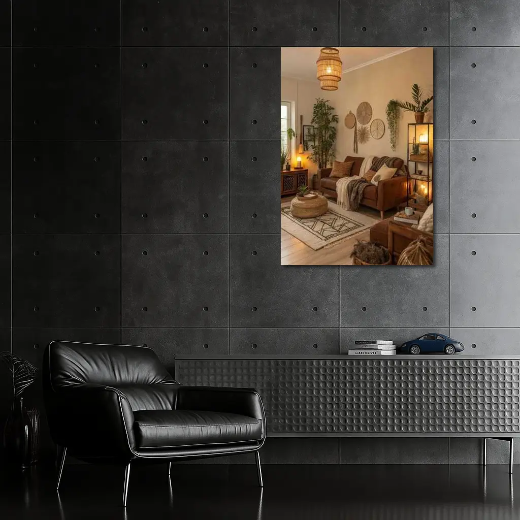 Boho Living Room Warm Brown Interior – Wall Art