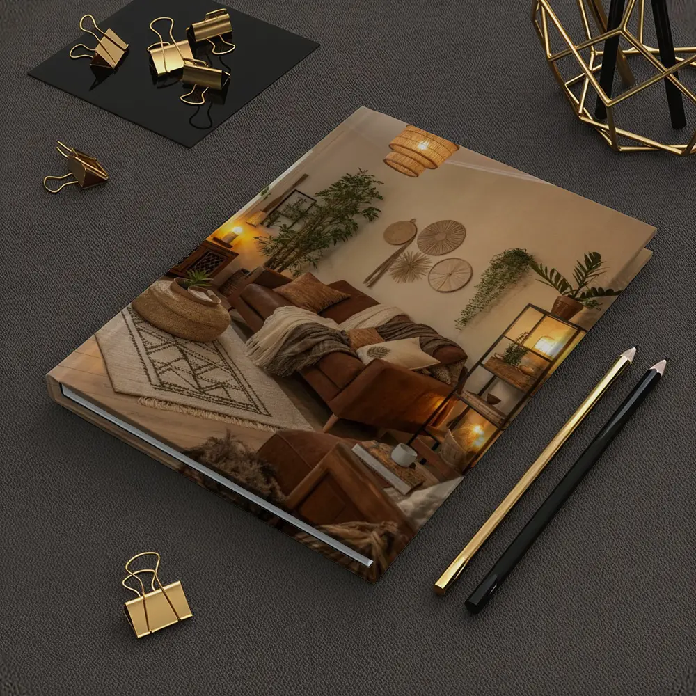 Boho Living Room Warm Brown Interior – Notebooks