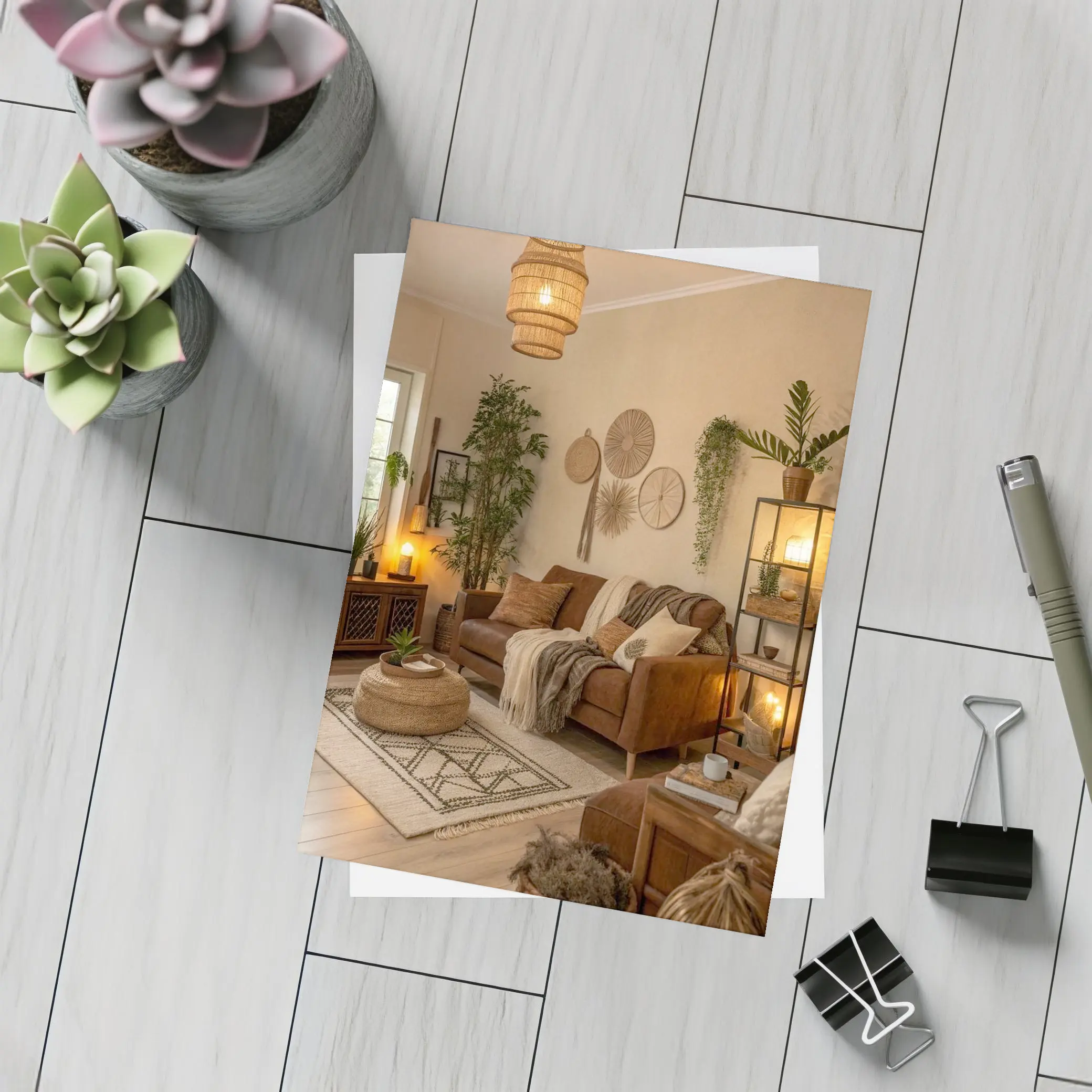 Boho Living Room Warm Brown Interior – Postcards
